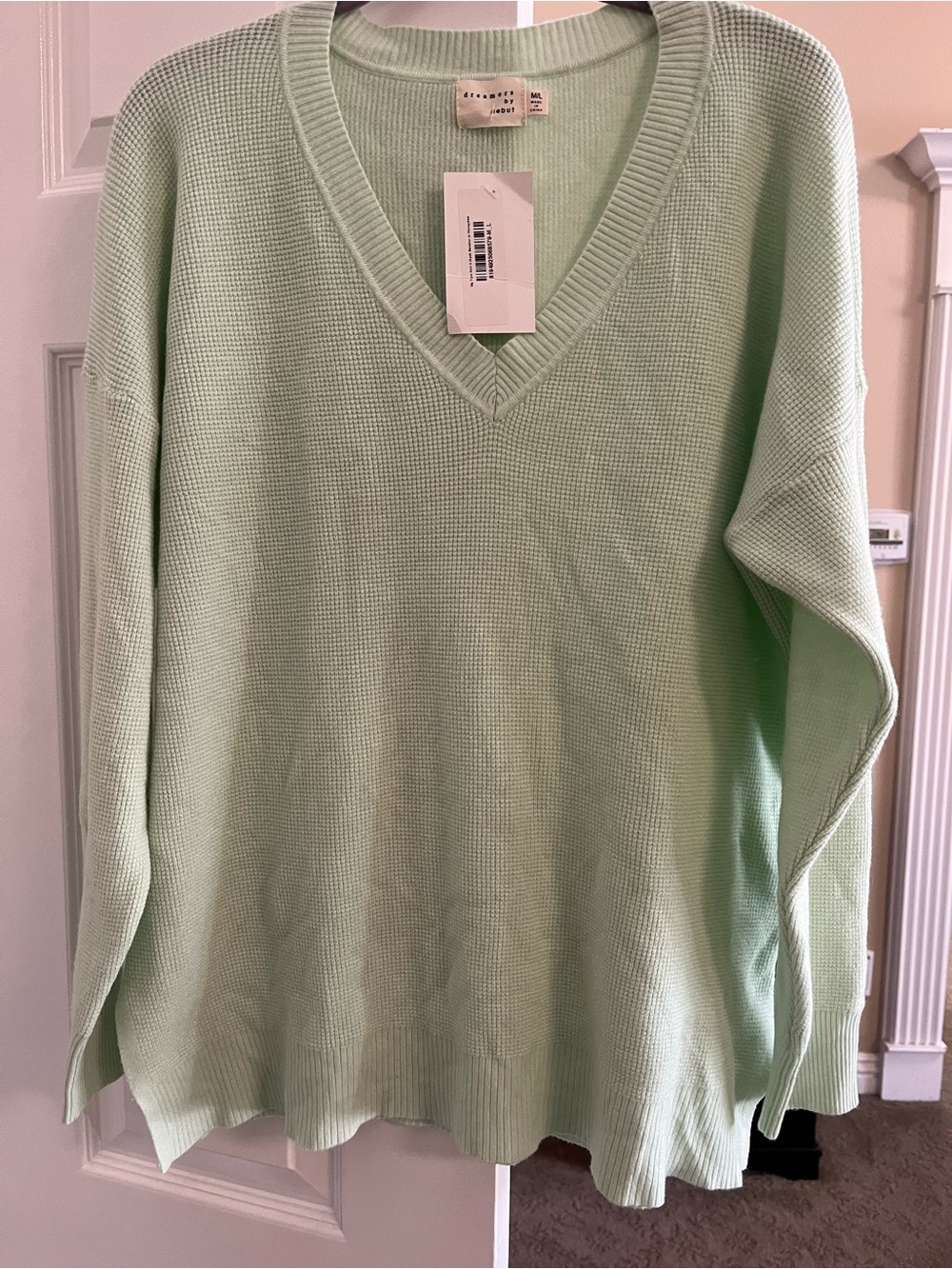 Dreamers by Debut Mint Green Ribbed V-Neck Sweater